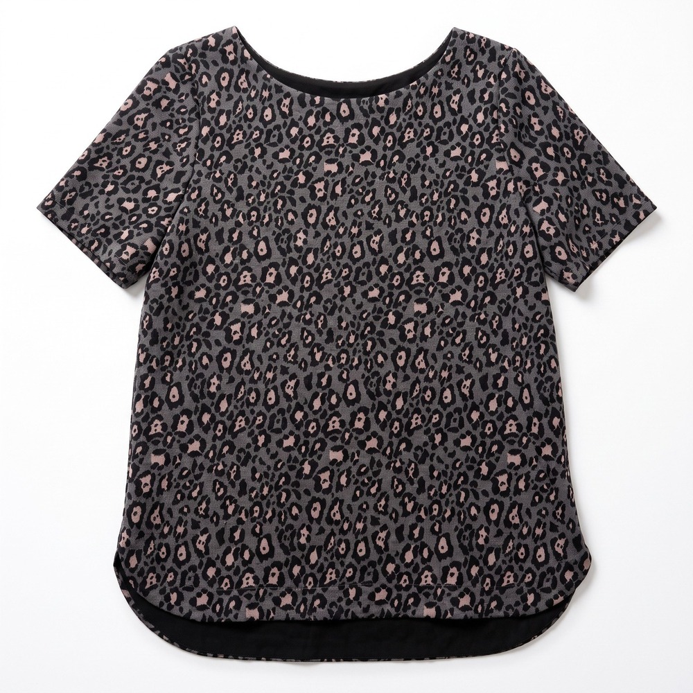 LOFT Womens S Gray Leopard Print Short Sleeve Blouse Top Casual Preppy Cozy
